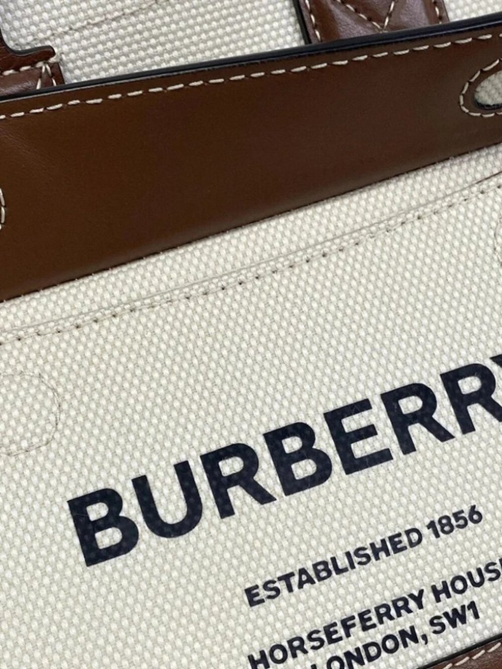 Burberry Mini Fraya Tote 8044143 Cream Brown Canvas Leather Shoulder Bag - Picture 6 of 14